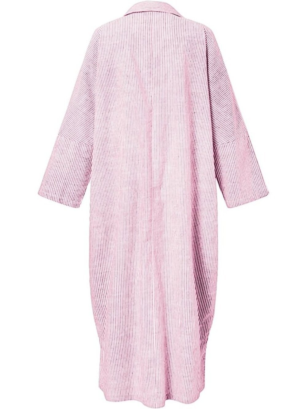 Women's Pink Long Sleeve Button Down Loose Striped Cotton Maxi Shirt Dress - Picture 4 of 5
